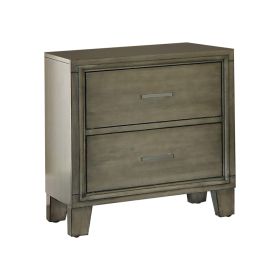 2 Drawer Wooden Nightstand with Metal Handles and Chamfered Legs, Gray (Material: Solid Wood Wood Veneer & Others, Color: Gray)