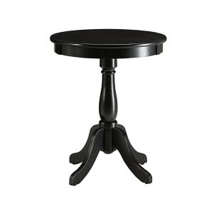 Astonishing Side Table With Round Top, Black (Material: MDF Solid Wood Leg, Color: Black)