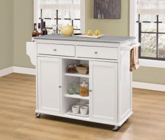 Kitchen Cart With Stainless Steel Top, Gray & White (Material: Stainless Steel Rbw MDF, Color: Gray)