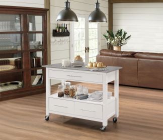 Kitchen Cart With Stainless Steel Top, Gray & White (Material: Stainless Steel Rbw MDF, Color: Gray & White)