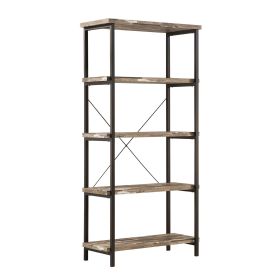 Rustically designed Bookcase With 4 Open Shelves (Material: Wood, Color: Brown & Black)