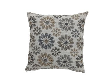 Contemporary Style Floral Designed Set of 2 Throw Pillows, Gray (Material: Polyester, Color: Gray)