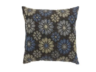 Contemporary Style Floral Designed Set of 2 Throw Pillows, Navy Blue (Material: Polyester, Color: Navy Blue)