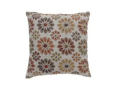 Contemporary Style Floral Designed Set of 2 Throw Pillows, Orange (Material: Polyester, Color: Orange)