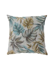 Contemporary Style Leaf Designed Set of 2 Throw Pillows, Blue (Material: Polyester, Color: Blue)