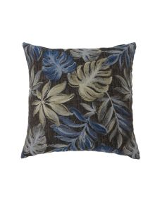 Contemporary Style Leaf Designed Set of 2 Throw Pillows, Navy Blue (Material: Polyester, Color: Navy Blue)