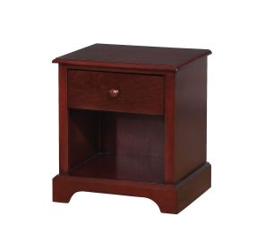 Wooden Night Stand With One Drawer And Open Shelf In Cherry Brown (Material: Solid Wood and Wood Veneer, Color: Brown)