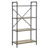 Three Tier Metal Bookshelf With Wooden Shelves, Oak Brown & Gray