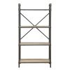 Three Tier Metal Bookshelf With Wooden Shelves, Oak Brown & Gray