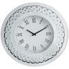 Wood & Mirror Round Analog Wall Clock, White