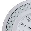 Wood & Mirror Round Analog Wall Clock, White