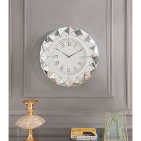 Wood & Mirror Round Analog Wall Clock, White (Material: Wood & Mirror, Color: White)