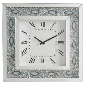 Wood & Mirror Square Analog Wall Clock, White (Material: MDF, Glass, Color: Silver)