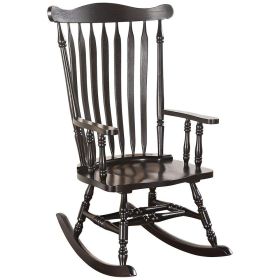 Traditional Style Wooden Rocking Chair with Contoured Seat, Black (Material: Wood, Color: Black)