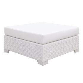 Faux Polyester and Aluminum Square Ottoman with Padded Seat Cushion, White (Material: Aluminum Faux Polyester and Wicker Wood, Color: White)