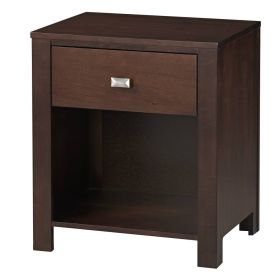 Wooden Nightstand with One Drawer and One Shelf, Brown (Material: Wood, Color: Brown)