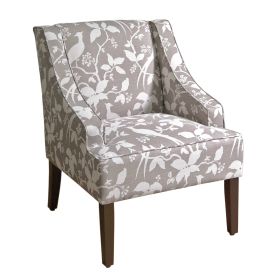 Fabric Upholstered Wooden Accent Chair with Swooping Arms, Gray and Brown (Material: Wood and Fabric, Color: Gray and Brown)