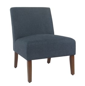 Fabric Upholstered Wooden Armless Accent Chair, Blue and Brown (Material: Wood and Fabric, Color: Blue and Brown)