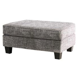 Fabric Upholstered Wooden Ottoman with Tapered Legs, Gray (Material: Solid Wood and Fabric, Color: Gray)