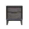 2 Drawer Wooden Nightstand with Metal Handles and Chamfered Legs, Gray