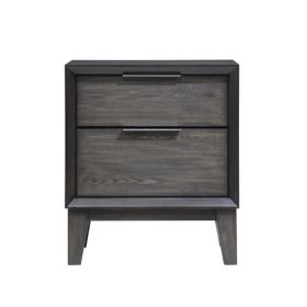 2 Drawer Wooden Nightstand with Metal Handles and Chamfered Legs, Gray (Material: Solid Wood, Color: Gray)