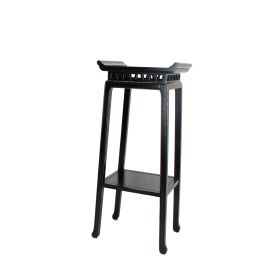 Wooden Pedestal Stand with Open Bottom Shelf, Antique Black (Material: Solid Wood, Color: Black)