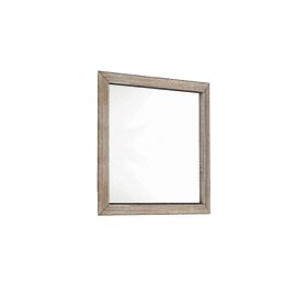 Transitional Style Wooden Frame Mirror with Grain Details, Brown (Material: Solid Wood, Veneer and Mirror, Color: Brown)