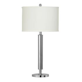 Metal Table Lamp with Tubular Support and Push Through Switch, Silver (Material: Metal, Fabric, Color: Silver)