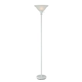 3 Way Torchiere Floor Lamp with Frosted Glass shade and Stable Base, White (Material: Metal and Glass, Color: White)