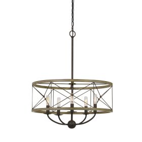 Round Wooden Frame Pendant Fixture with Metal Lattice Design, Dark Bronze (Material: Metal, Solid wood, Color: bronze)