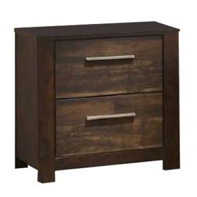 Wooden Nightstand with Two Drawers and Metal Bar Handles, Brown (Material: Wood, Color: Brown)