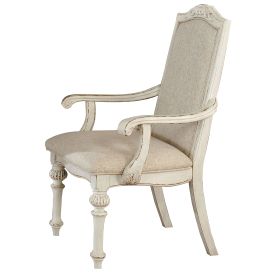 Rustic Wooden Arm Chair with Intricate Carvings, Set of 2, Antique White (Material: Solid Wood, Veneer and Fabric, Color: White)