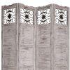 Wooden 4 Panel Screen with Textured Panels and Scrolled Details, White