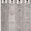 Wooden 4 Panel Screen with Textured Panels and Scrolled Details, White