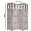 Wooden 4 Panel Screen with Textured Panels and Scrolled Details, White